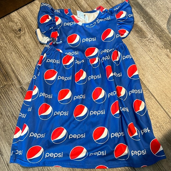 Girls Pepsi dress. Soft stretchy material. Size 5/6T-XL. Ruffled like sleeves - Picture 1 of 5